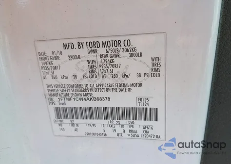 2010 Ford F-150 Stx/Xl/Xlt z USA, uszkodzony, nr VIN 1FTMF1CW4AKB68378